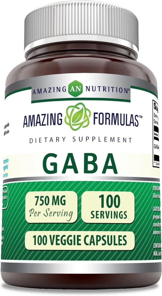 アメイジングフォーミュラ GABA サプリメント | サービングあたり750 Mg | 100 Veggie Capsule | Non-GMO | グルテンフリー | アメリカ製 | ベジタリアン向けに最適
