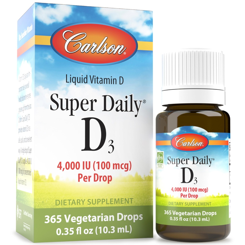 カールソンスーパーデイリーD3 4,000 IU (100 mcg), 心 & 免疫の健康, 歯 & 骨の強さ, 不燃, 365ドロップ