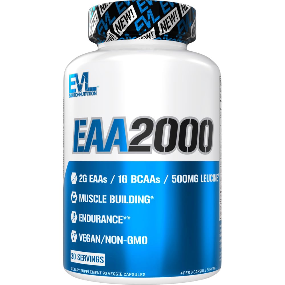 BCAA EAAエッセンシャルアミノ酸カプセル - プレ&ポストワークアウトマッスルビルディング持久力と回復のためのAAAサプリメントは、2g /サービングプラス1gのBCAAと最適な2:1比(30のサービング)