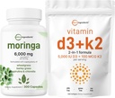 マイクロ成分ビタミンD3 5,000iu + K2 100mcg Softgels & Moringa Oleifera 6,000mg相当300カプセルバンドル2パック | エッセンシャルサンシャインビタミン | 抗酸化サプリメント