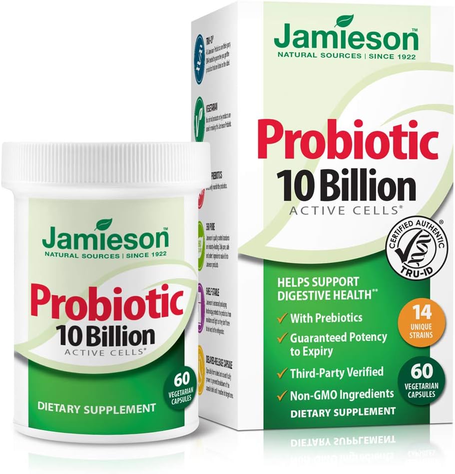 Jamieson Probiotics 10億 - 消化のための毎日のプロバイオティックサプリメント, 腸の健康を回復, そして免疫システムサポート - 女性と男性のためのプロバイオティクス (60 カウント).