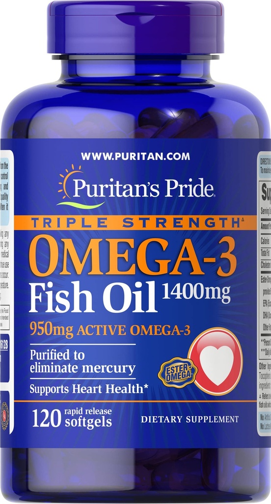 Puritan's Pride Omega-3 魚油 1360 mg Softgels, 120 カウント