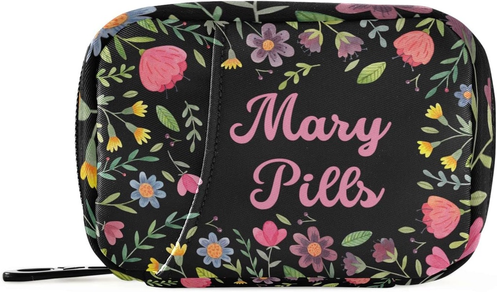 カスタムピルボックス7日ピルケースバッグ花パーソナライズされた名前旅行ピルオーガナイザーバッグジッパーポータブルウィークリーケースビタミンサプリメントホルダーのコンパクトサイズ