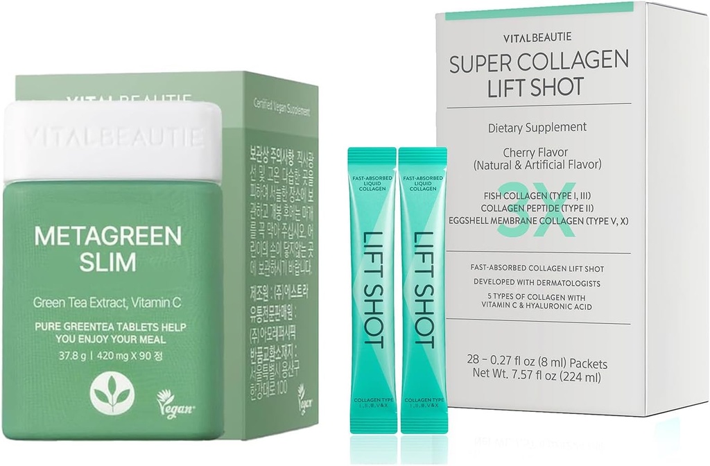 VITALBEAUTIEメタグリーンスリム(緑茶抽出物、EGCG) 30は、女性のための液体コラーゲン、スーパーコラーゲンリフトショットをサービング