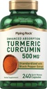 パイピングロックターメリッククルクミンサプリメント500mg | 240カプセル | ブラックペッパー付き | 標準化複合エキス | 非GMO、グルテンフリー