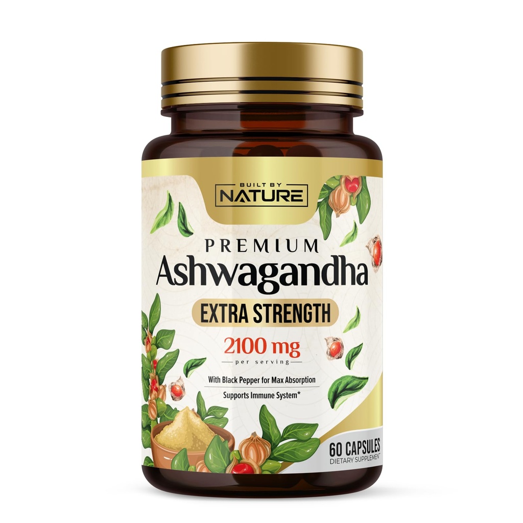 最高の吸収のための黒いペッパーのエキスとの性質のAshwagandha 2100mgの余分強さの圧力救助及び気分サポートによって造られる-非GMO、ビーガン、グルテンフリー- 60のカプセル