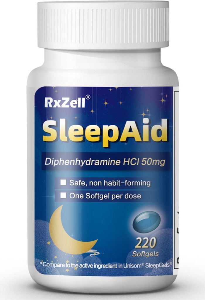 睡眠補助金、Diphenhydramine 50mg、簡単な飲みやすいSoftgels、サポート深い眠り、非習慣形成(220カウント)