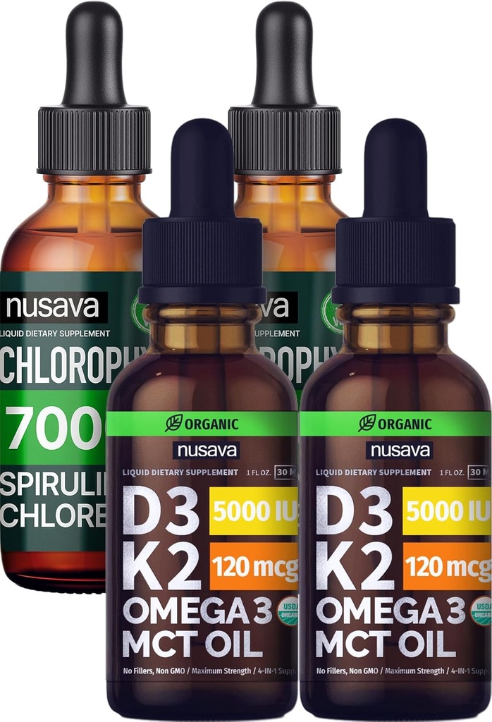 NUSAVAはD3 K2の低下およびChlorophyllの液体の低下の束-中心、接合箇所、エネルギーおよび免疫サポートのための有効な液体のビタミン-非GMOのグルテンフリー、2pkそれぞれ