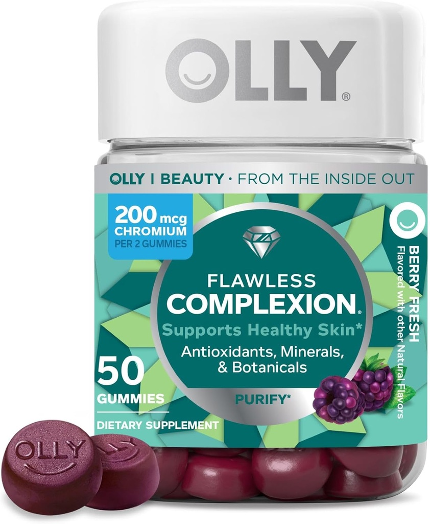 OLLY Flawless Complexion Gummy、クリアで健康なスキンサポート、ビタミンE、A、亜鉛、Chewableサプリメント、ベリー - 50カウント(パッケージ1)