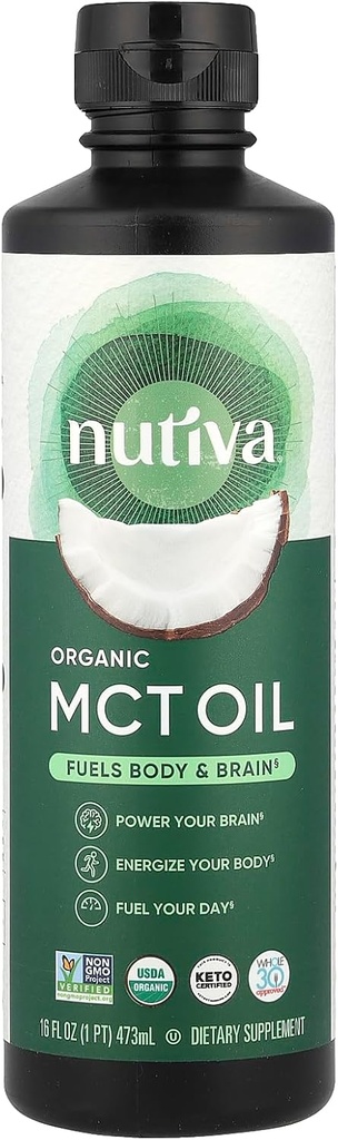 Nutiva オーガニック MCT オイル、コーシャ、ケトフレンドリー、USDA認定オーガニック、非GMO、16液量オンス(パッケージ1)