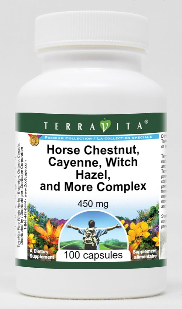 テラビタホースチェストナット、カイエン、ウィッチヘーゼル、さらにコンプレックス - 450 mg (100カプセル、ZIN:517073)