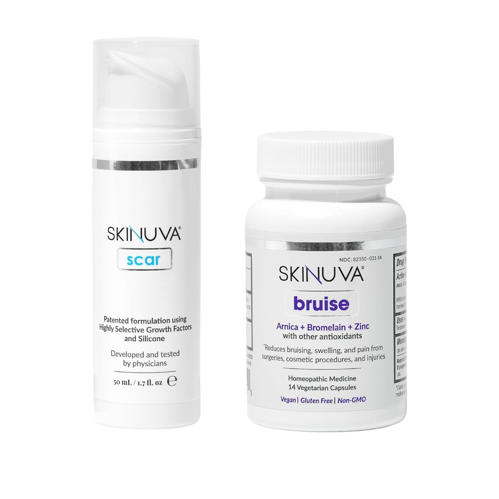 Skinuva® スカー (1.7 oz) & ブルース (14 カプセル) - 成長因子と配合された高度なシリコーン クリーム & アルニカ、Bromelain ・亜鉛で配合されたホメオパシーのブルース治療