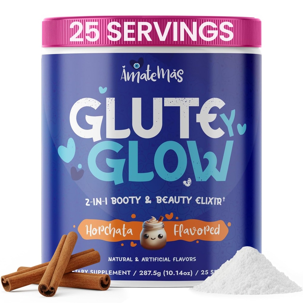 AmatemasによるGlute Y Glow - 筋肉の成長のための女性のクレアチン+ビオチンの補足、グルット サポート、毛皮及び釘–Horchataの味–エネルギー サポート–リーン 筋肉–毎日の性能のブレンド