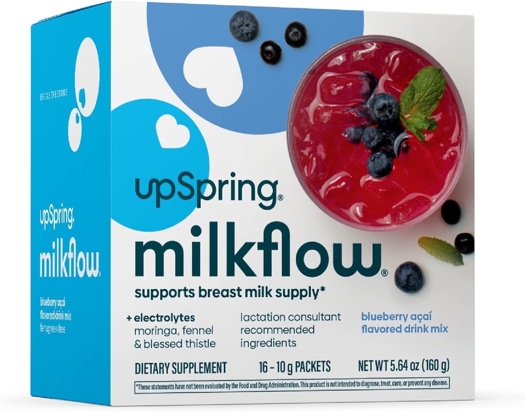 UpSpringミルクフロー電解質 Breastfeedingサプリメントドリンクミックスフェヌグリークフリー、モリンガ&ブルーベリーアサイ味、 Breastミルク供給をサポートするための乳液サプリメント、電解液、16ミックス