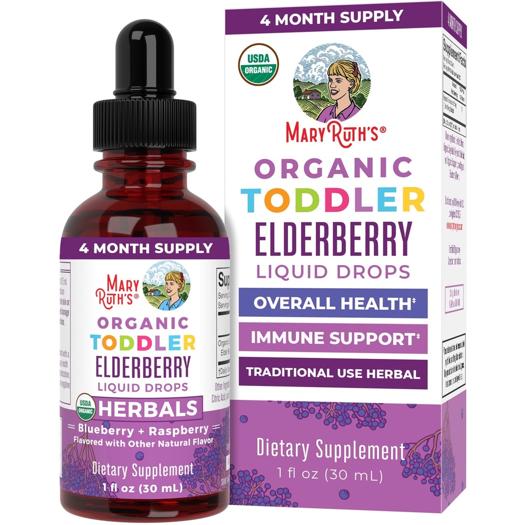 MaryRuth Organics Toddler Elderberry Syrup, USDA Organic Elderberry, Sugar Free Kids Immune Support Supplement for Age 1-3 Years, Clean Label Project Verified®, ヴィーガン, 非GMO, グルテンフリー, 1 Fl Oz