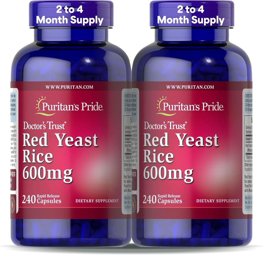 Puritan's Pride Doctors Trust® Red Yeast Rice 600mg、Dietary Supplement、240 Rapid Release Capsules、2パック