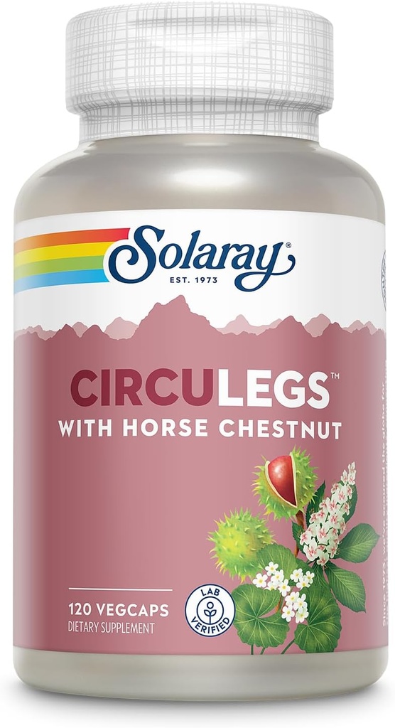 SOLARAY CircuLegs with Horse Chestnut Extract, Gotu Kola, Butcher's Broom, and More, 健康脚のための循環と静脈サポート, 60日間保証, ラボ検証 (60 Serv, 120 VegCaps)