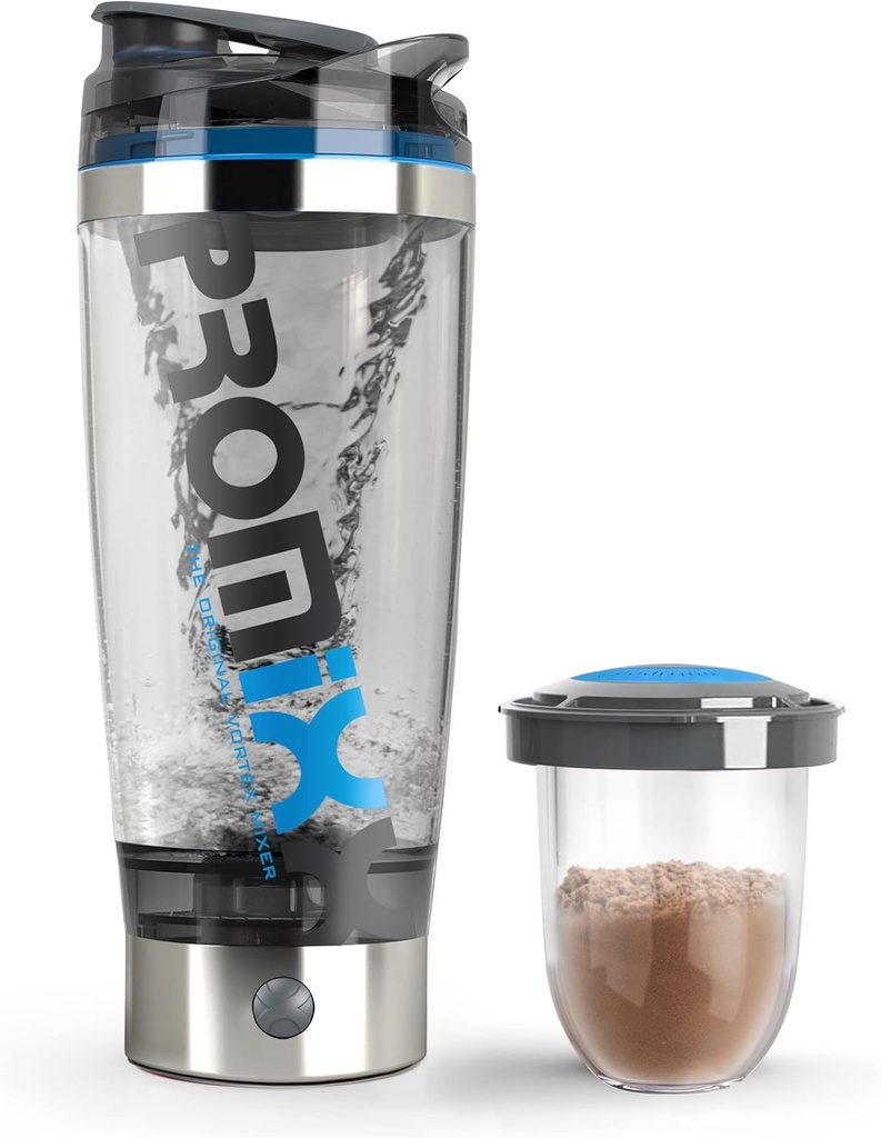 Promixx Pro シェーカーボトル(iX-R Edition) | 充電式・スムース・プロテイン・シェイクス用強力 | サプリメント・ストレージ付 | BPAフリー | 20oz カップ(シルバー・ブルー/グレー)