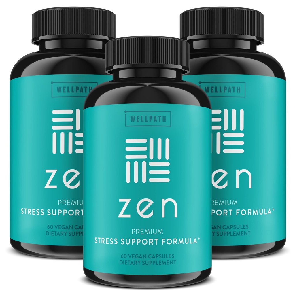 WellPath Zen Stress Relief Supplement + Mood Support (180 ct) | Calm, Stress & Energy Aid | Ashwagandha Root, Rhodiola Rosea, L-Theanine, Lemon Balm | Herbal Capsules