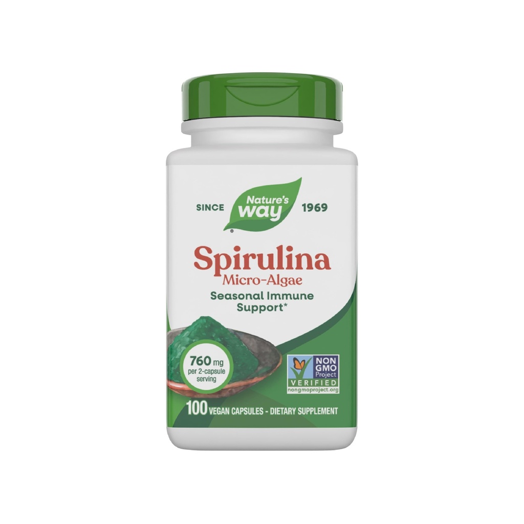 Nature's Way Spirulina Micro-Algae, 季節の免疫サポート*, ビタミンAのソース (ベータカロテン), 760 mg / サービング, 100 ビーガン (パッケージ 5 月 Vary)