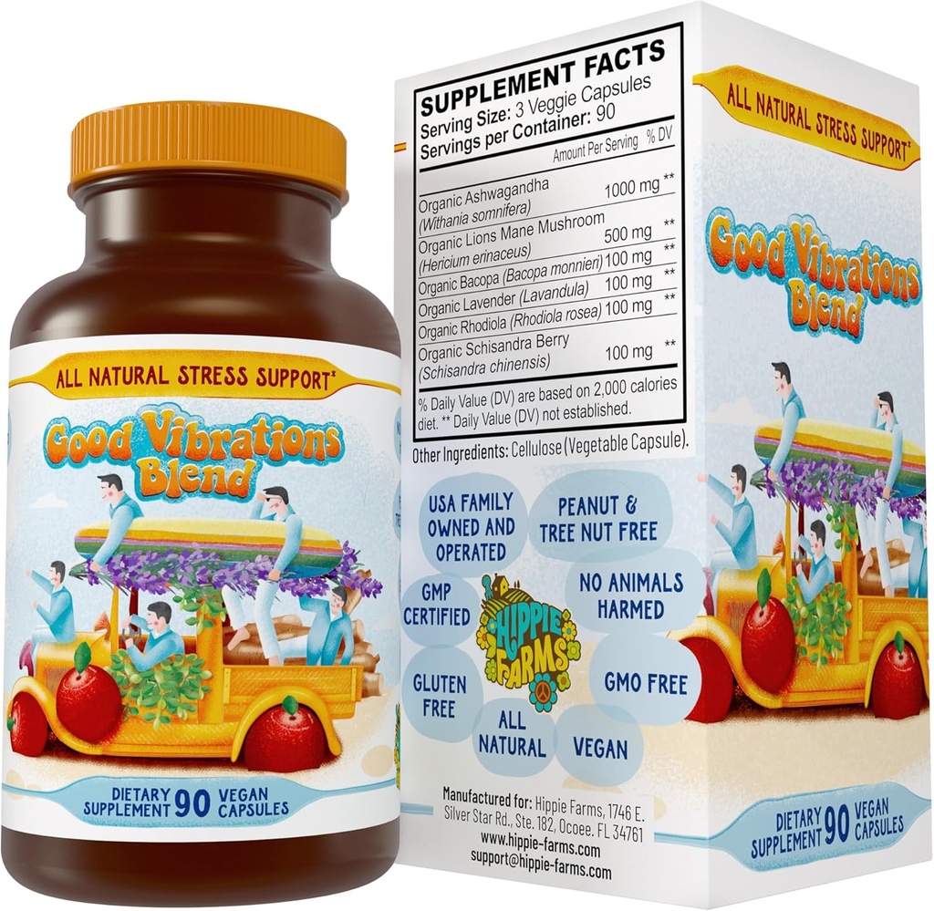 ストレス、気分、エネルギーサポート - アシュワガンダルート、ライオンズマネ&その他 - 良い振動のブレンド