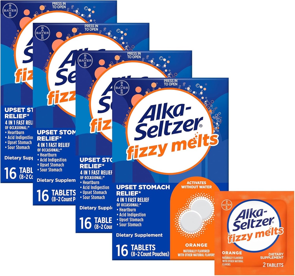 Alka-Seltzer Fizzy Melts、Tongueの分解、必要性無し、オンザ・ゴーの食事療法の補足のAntacidのタブレット、Occasional Heartburnおよび酸のIndigestion*のオレンジ味、64の計算の救助のため
