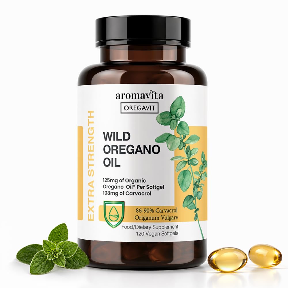 ビーガンワイルドオレガノオイルカプセルオーガニック, 86-90%カルバトール - 125mgのOregano per Softgel - 免疫と消化のサポート, 自然抗酸化剤, ビーガン, 非GMO, 120カプセル