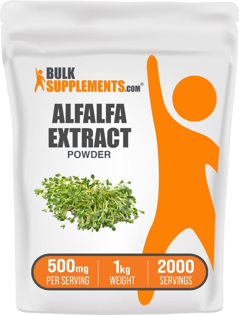 BulkSupplements.comアルファルファエキスパウダー - Alfalfaサプリメント、グリーンスーパーフードパウダー - ビーガン&グルテンフリー、グリーンサプリメント - サービングあたり500mg、1kg(2.2ポンド)(1パック)