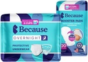 Because Overnight Incontinence Underwear and Booster Pad Bundle for Men and Women | Includes Underwear - White, Size Large 20 Count and Booster Pads 20 Count - Absorbs up to 10 Cups