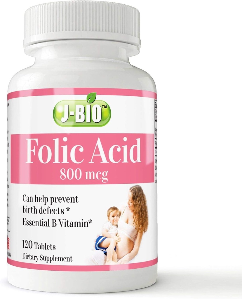 J-Bioの葉酸800mcg (120のタブレット)女性のための毎日の健康のレジメン及び胎児の心配