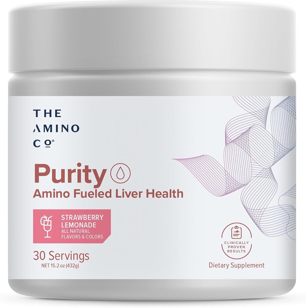 The Amino CO. Purity - Liver Support Supplement with Essential Amino Acids for Liver Detox Cleanse - Boost Liver Health for Optimal Liver Support- Strawberry Lemonade, 30 Servings