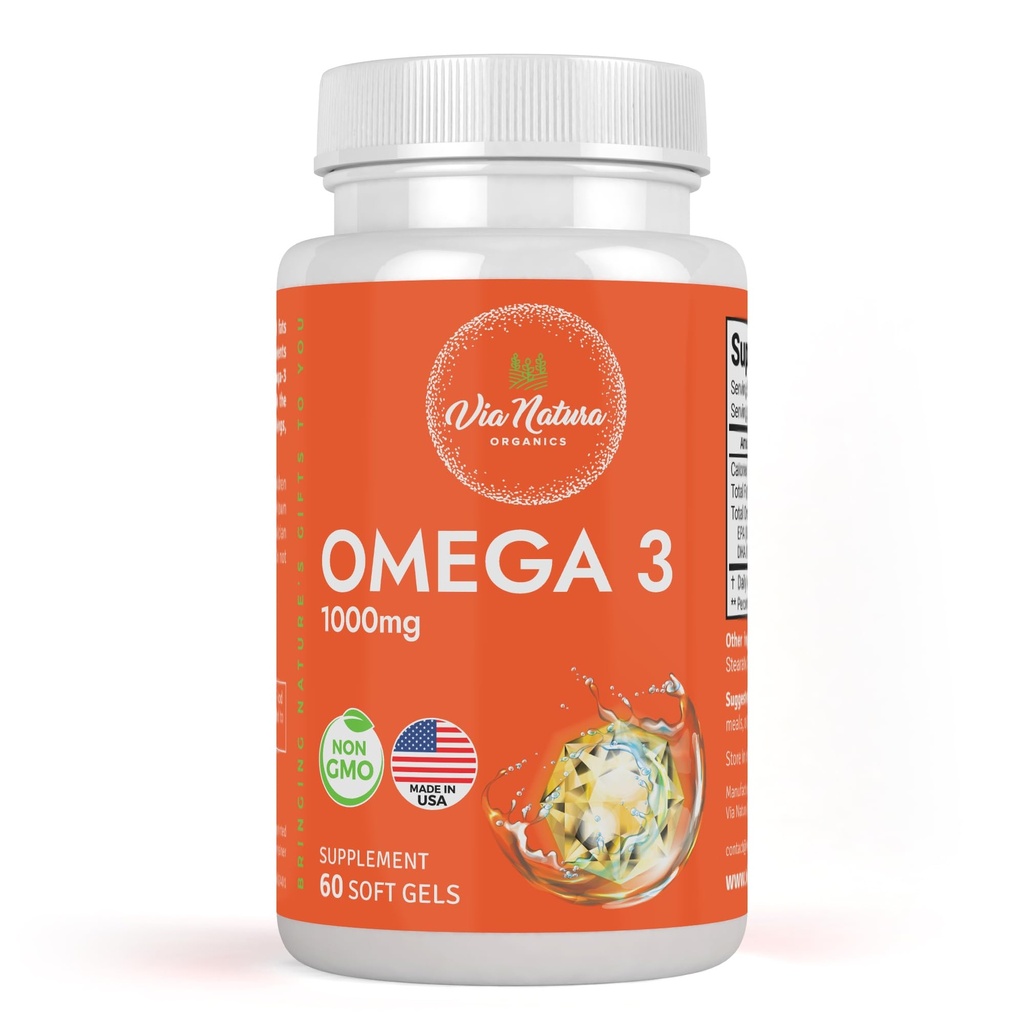 オメガ3 | 1000mg | フィッシュオイル | 脂肪酸 | EPA&DHA | ノンGMO | 60 Softgels