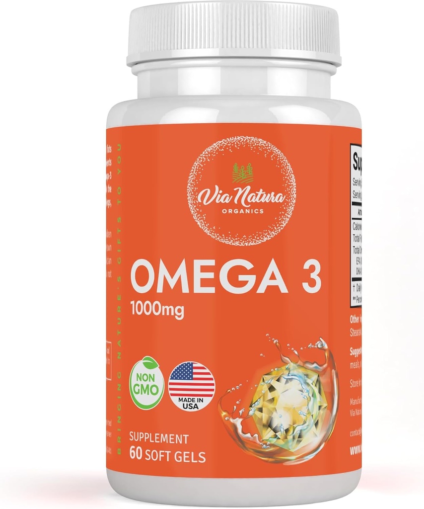 オメガ3 | 1000mg | フィッシュオイル | 脂肪酸 | EPA&DHA | ノンGMO | 60 Softgels