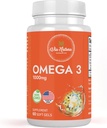 オメガ3 | 1000mg | フィッシュオイル | 脂肪酸 | EPA&DHA | ノンGMO | 60 Softgels