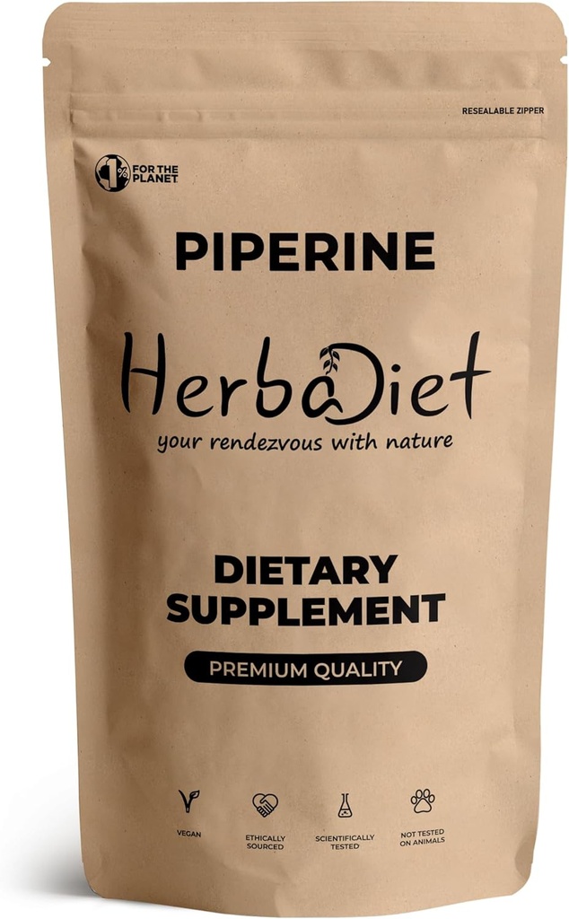 HerbadietのPiperine 95%の粉  Hplcの黒いコショウのエキスの粉95% Bioavailabilityの増強物、BoostsのNutrientsのUptakeの グルテンフリー、非GMOのバルク補足(0.35のoz/10のgm)