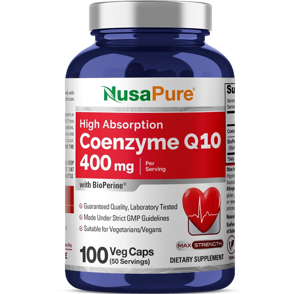 NusaPure CoQ10 400mg 100 Veggieの帽子(Vegan、非GMO) Coenzyme Q10の補足、酸化防止COQ-10酵素、Coq 10