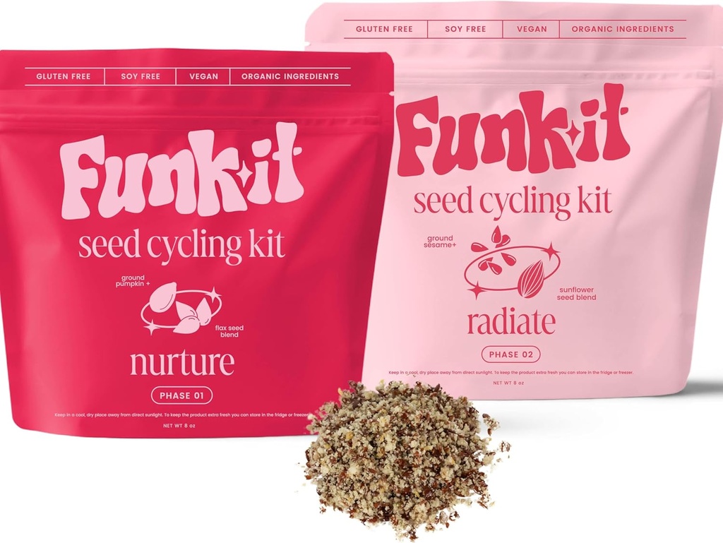 Funk It Wellness Seed Cycling Kit | オーガニックPMS救済 | 月次供給 | 園内クーン、ムードスイング、一般PMS | 自然 | PMS 救助 PMDDサポート | 100% プラントベース