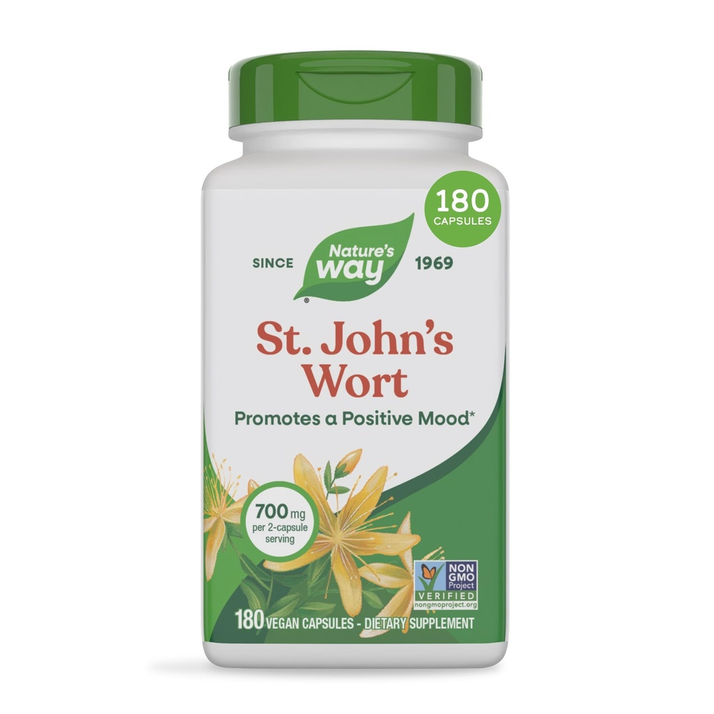 Nature's Way St. John's Wort Herb, 肯定的なOutlookを促進します*, 700 mg/ 2カプセルのサービング, 非GMOプロジェクト検証, ビーガン, 180 カプセル (パッケージング 5 月 Vary)