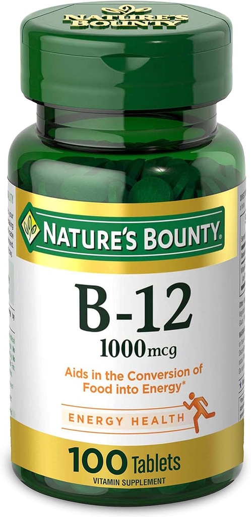 Nature's Bounty Vitamin B12、エネルギー代謝、1000 mcg、100 カウントをサポートします。