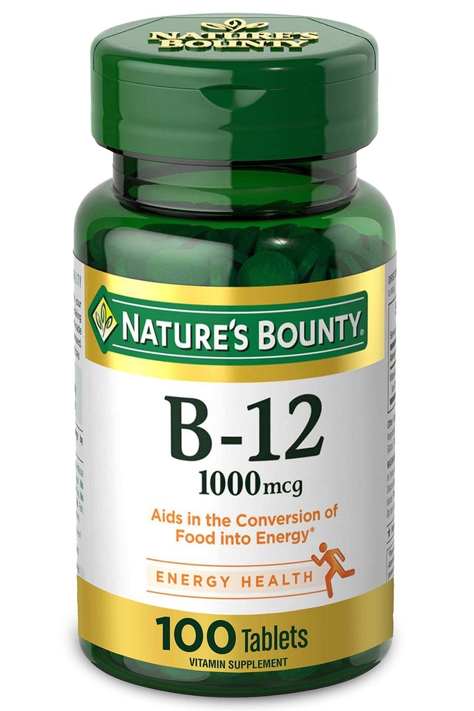 Nature's Bounty Vitamin B12、エネルギー代謝、1000 mcg、100 カウントをサポートします。