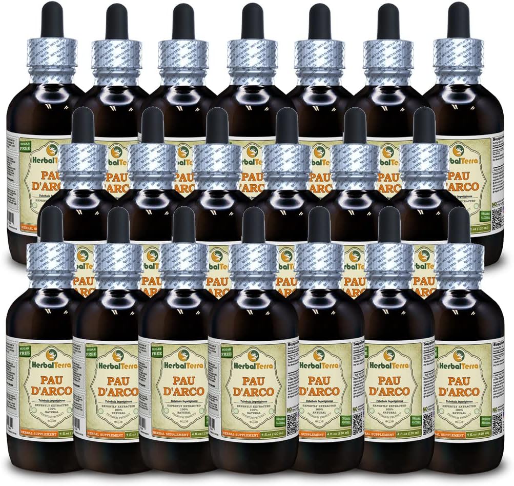 PAU d'arco (Tabebuia Impetiginosa) Tincture, Dried Bark Liquid Extract (Brand Name: HerbalTerra, Proudly Made in USA) 20x4 fl.oz (20x120 ml)