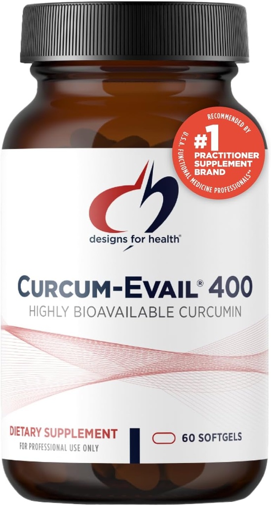 健康のためのデザイン Curcum-Evail 400 - Bioavailable ターメリック クルクミン サプリメント - Evail 乳化技術 - ターメリック オイル + ビタミン E、非GMO (60 Softgels) とクルクミン C3 複合体