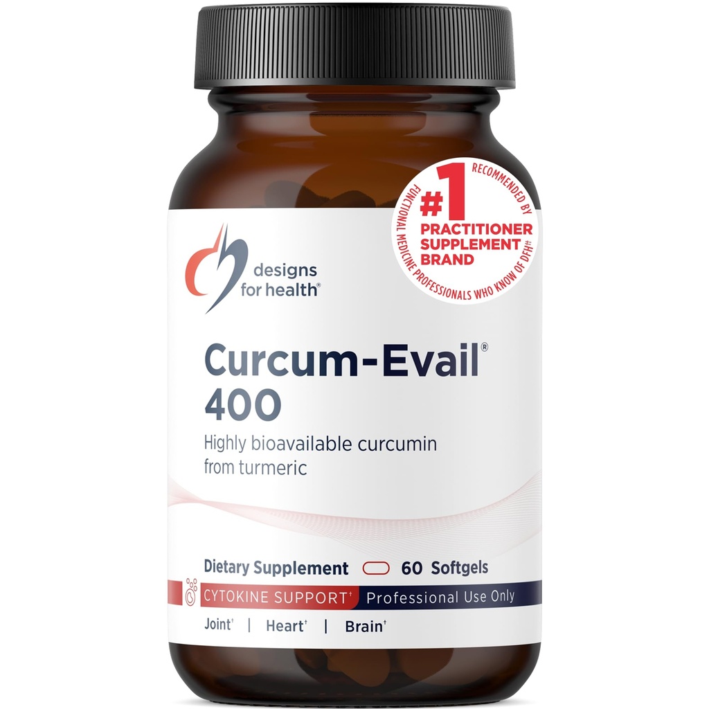 健康のための設計 Curcum-Evail 400 - 生体利用できるターメリッククルクミンの補足 - エヴァイル乳化技術 - ターメリックオイル+ビタミンE、非GMO(60 Softgels)とクルクミンC3複合体
