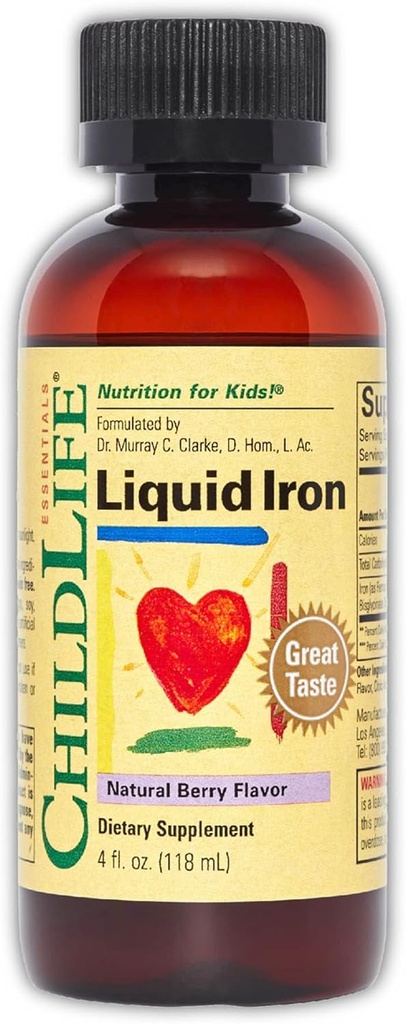 CHILDLIFE ESSENTIALS Liquid Iron for Kids - Iron Supplement Drops for Toddler & Baby, Gluten Free - Natural Berry, 4 Fl Oz