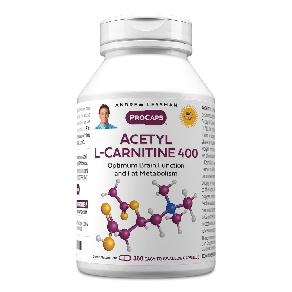 ANDREW LESSMAN Acetyl L-Carnitine 400mg - 360カプセル - 神経系、脂肪およびエネルギー代謝、健康な脳機能、脳への健康な血流のためのサポート。 飲みやすいカプセル。