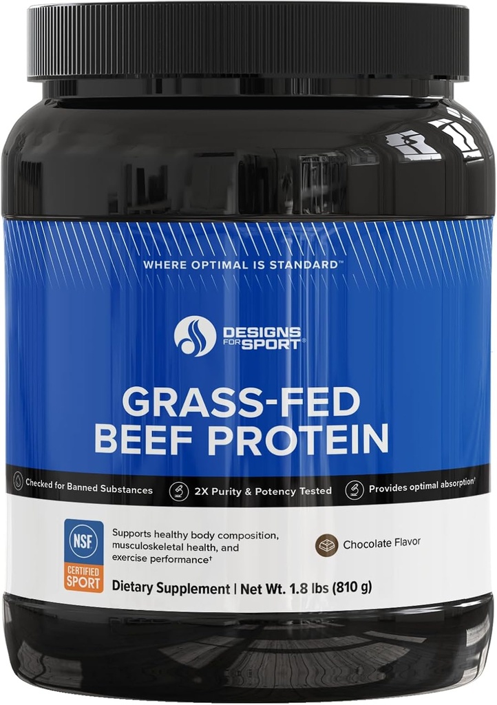 Designs for Sport Beef Protein Powder - NSF Certified for Sport Hydrolyzed Protein - Highly Absorbable with Amino Acids, Collagen Precursors - Bone Broth Protein for Athletes (Chocolate, 30 Servings)