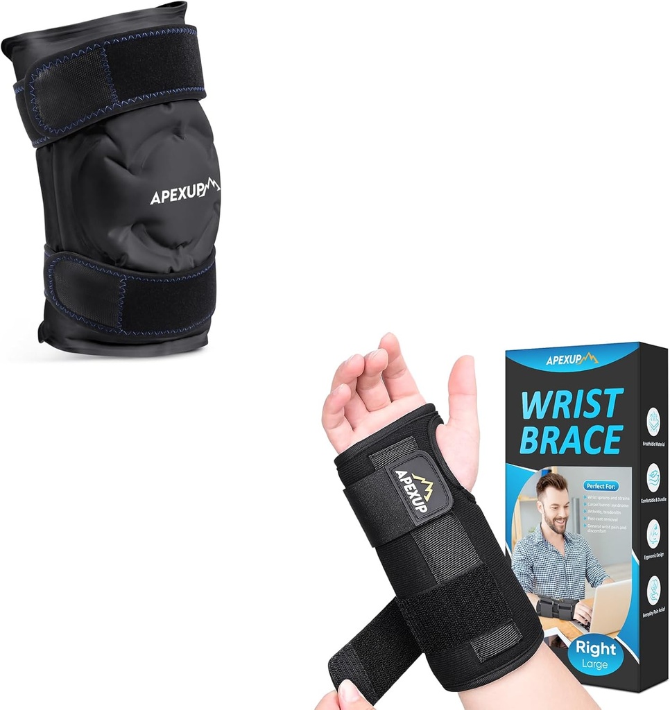 膝の痛みの軽減のためのAPEXUPのアイスパック(大、1PK)+Carpalトンネルのための手首の支柱(S、Right)