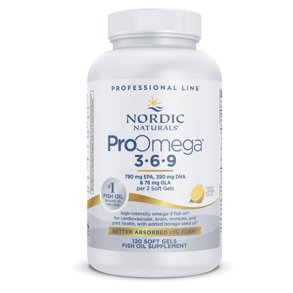 Nordic Naturals ProOmega 3-6-9、レモンフレーバー - 120 ソフトジェル -1360 mg Omega-3 - EPA & DHA と GLA - ヘルシースキン、認知、ポジティブム - Non-GMO - 60 サービング