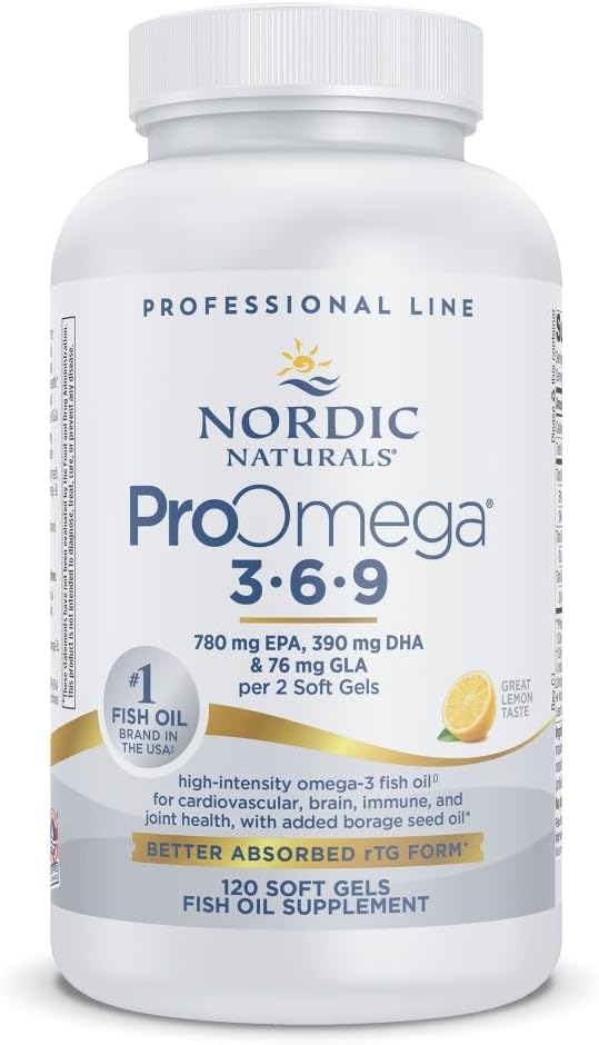 Nordic Naturals ProOmega 3-6-9、レモンフレーバー - 120 ソフトジェル -1360 mg Omega-3 - EPA & DHA と GLA - ヘルシースキン、認知、ポジティブム - Non-GMO - 60 サービング