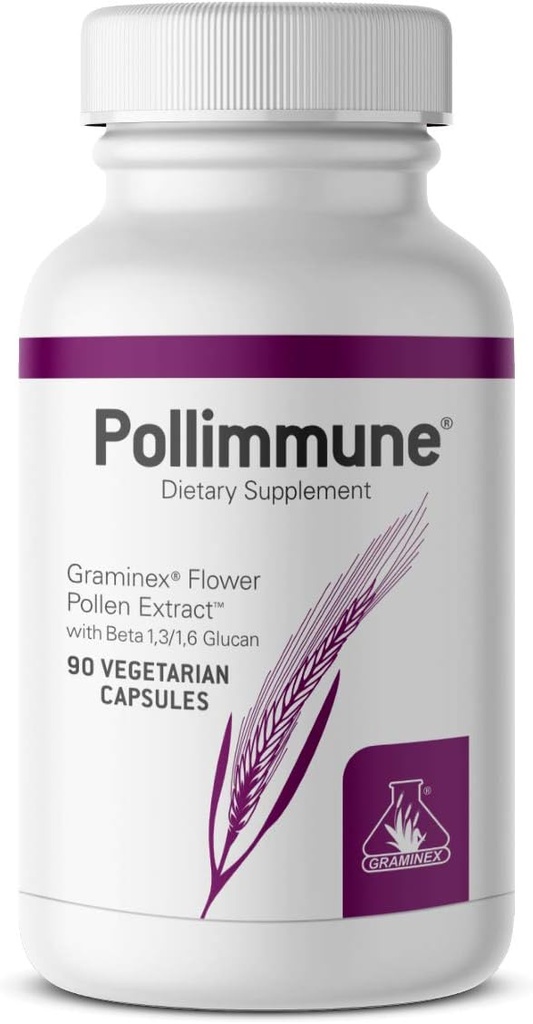 Graminex Pollimmune 500mg Beta 1,3/1,6 Glucan (Baker's Yeast) and Flower Pollen Extract Antioxidant Formula, Natural Immune System Support Supplement & Energy Booster - 90 Vegetarian Capsules